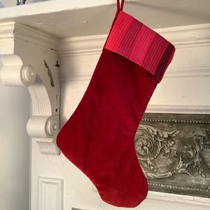Red Velvet Stocking with Striped Accent